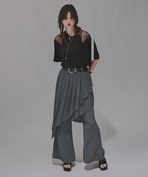 HARE（ハレ）の「プリーツレイヤーフレアパンツ(HARE)（その他パンツ・レディース・グレー/ブラック・FREE）」の5枚目の写真