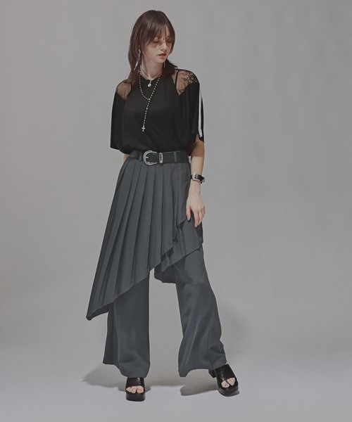 HARE（ハレ）の「プリーツレイヤーフレアパンツ(HARE)（その他パンツ・レディース・グレー/ブラック・FREE）」の6枚目の写真