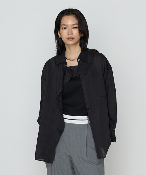 COMME CA（コムサ）の「シアー キュプラシルク シャツ（シャツ/ブラウス・レディース・ホワイト/ライトグレー/ブラック・9号）」の2枚目の写真