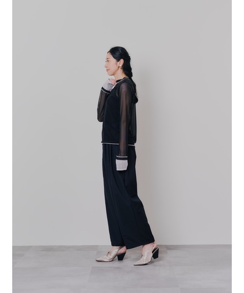 DOLLUPOOPS（ドールアップウップス）の「スリーブメッシュ配色ステッチシアートップス（Tシャツ/カットソー・レディース・ブラック/オフホワイト/ブラウン・38）」の14枚目の写真