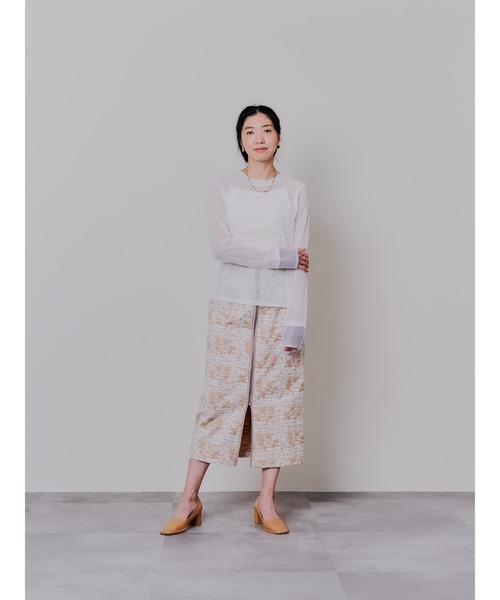 DOLLUPOOPS（ドールアップウップス）の「スリーブメッシュ配色ステッチシアートップス（Tシャツ/カットソー・レディース・ブラック/オフホワイト/ブラウン・38）」の16枚目の写真