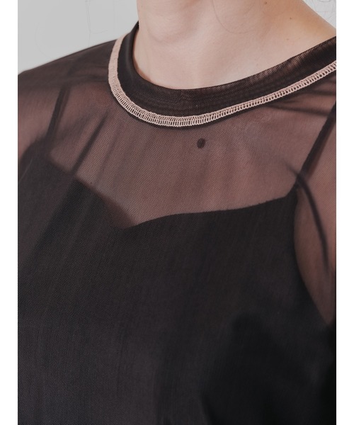 DOLLUPOOPS（ドールアップウップス）の「スリーブメッシュ配色ステッチシアートップス（Tシャツ/カットソー・レディース・ブラック/オフホワイト/ブラウン・38）」の6枚目の写真