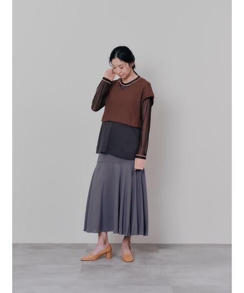 DOLLUPOOPS（ドールアップウップス）の「スリーブメッシュ配色ステッチシアートップス（Tシャツ/カットソー・レディース・ブラック/オフホワイト/ブラウン・38）」の18枚目の写真