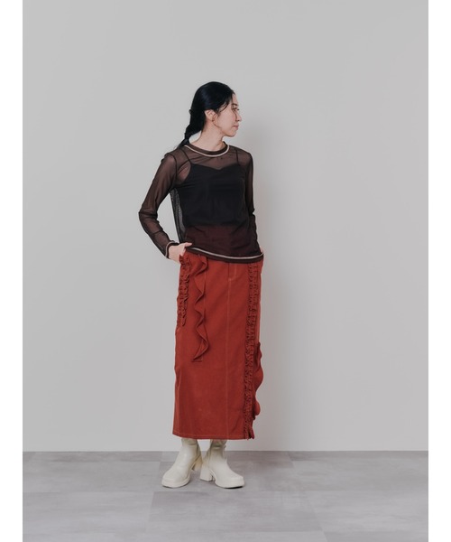 DOLLUPOOPS（ドールアップウップス）の「スリーブメッシュ配色ステッチシアートップス（Tシャツ/カットソー・レディース・ブラック/オフホワイト/ブラウン・38）」の20枚目の写真