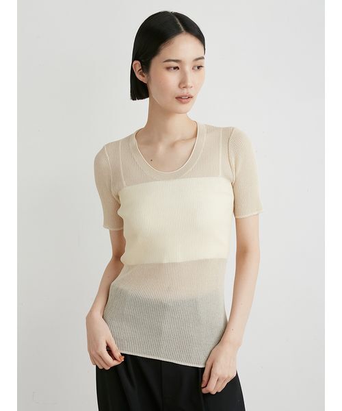 ニット セーター UネックハーフスリーブシアーNT レディース MIESROHE ニット セーター UネックハーフスリーブシアーNT