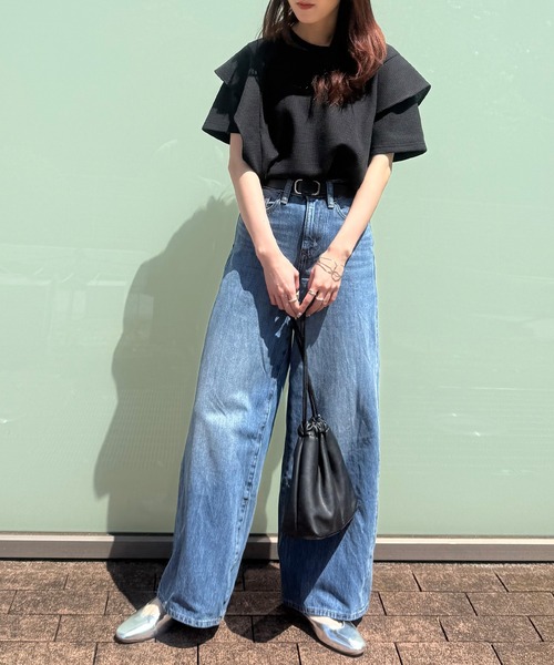 ISOOK（アイスー）の「【ISOOK / アイスー】ラッフルショルダーワッフルT / ラッフルスリーブ フレアスリーブ プルオーバー ブラウス Tシャツ ワッフル生地 サーマル 半袖 夏服 夏トップス 春服 春トップス ZOZOTOWN限定（Tシャツ/カットソー・レディース・ホワイト/アイボリー/ブラック・FREE）」の13枚目の写真