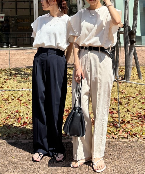 ISOOK（アイスー）の「【ISOOK / アイスー】ラッフルショルダーワッフルT / ラッフルスリーブ フレアスリーブ プルオーバー ブラウス Tシャツ ワッフル生地 サーマル 半袖 夏服 夏トップス 春服 春トップス ZOZOTOWN限定（Tシャツ/カットソー・レディース・ホワイト/アイボリー/ブラック・FREE）」の7枚目の写真