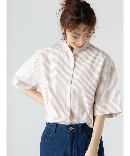 Lugnoncure(ルノンキュール)の「【イージーケア】バンドカラーオーバーシャツ(シャツ/ブラウス・レディース・オフホワイト/ネイビー/ベージュ/ブラック・F)」の4枚目の写真