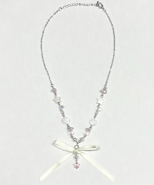 WEGO（ウィゴー）の「WEGO/リボンビーズチェーンネックレス（ネックレス・レディース・シルバー・FREE）」の2枚目の写真