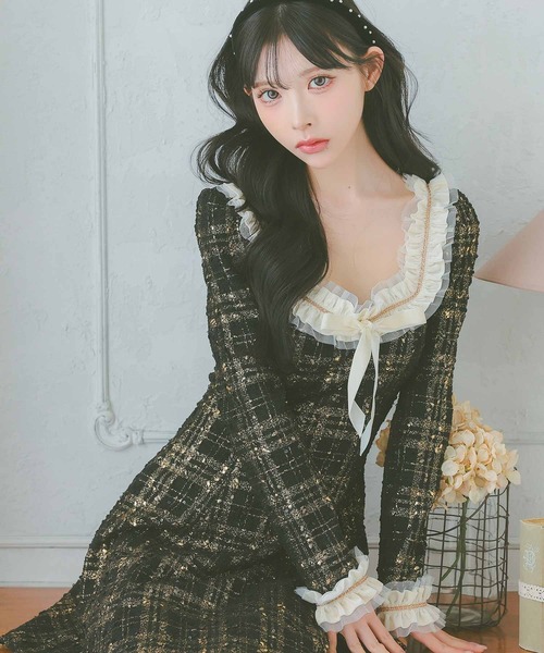 【韓国発】Vネックフリルティアードミニキャバドレス 楽天市場】Tika フリルドット柄シースルーハートラインタイト