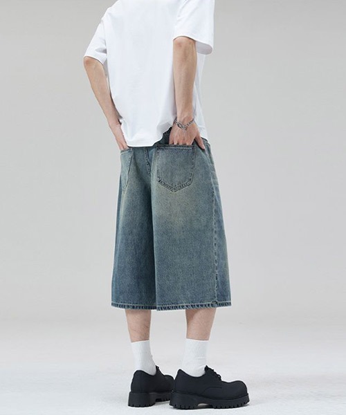 Ressaca(レサーカ)の「ヴィンテージライクワイドデニムハーフパンツ(デニムパンツ・メンズ・ブルー/ブラック/ライトブルー/インディゴブルー・L/M/XL)」の8枚目の写真