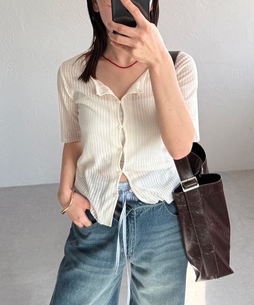 sheer jersey cardigan / シアーカットカーディガン（Tシャツ