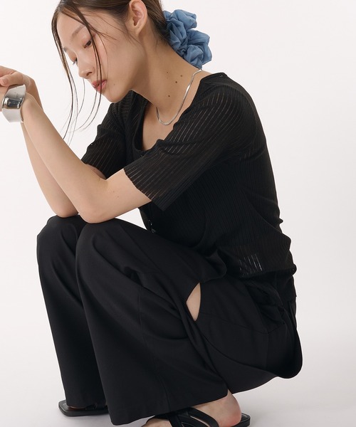 MUHET（ミュエータ）の「sheer jersey cardigan / シアーカットカーディガン（Tシャツ/カットソー・レディース・ブラック/オフホワイト/グレー・FREE）」の20枚目の写真