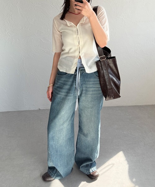 MUHET（ミュエータ）の「sheer jersey cardigan / シアーカットカーディガン（Tシャツ/カットソー・レディース・ブラック/オフホワイト/グレー・FREE）」の7枚目の写真