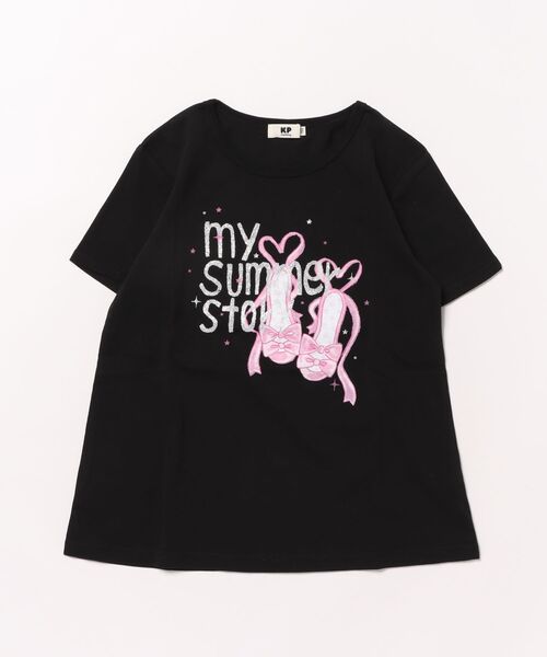 KP(ケーピー)の「サンダル プリント半袖Tシャツ(Tシャツ/カットソー・キッズ・ベビーピンク/ブラック/パープル・90cm/100cm/110cm/120cm/130cm/140cm/150cm/160cm)」の1枚目の写真