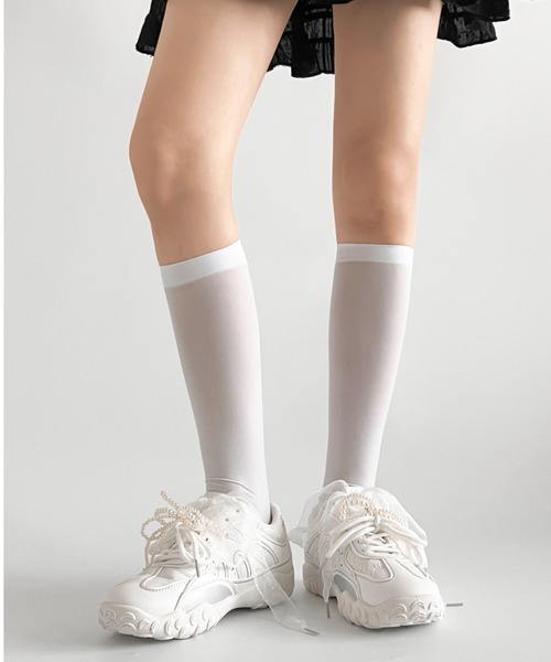 Shoes in Closet（シューズインクローゼット）の「軽量 2WAY パール付 チュールリボン ダブル レースアップ スニーカー 531（スニーカー・レディース・ホワイト/シルバー・S/M/L/LL）」の7枚目の写真