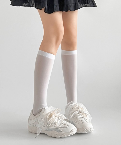 Shoes in Closet（シューズインクローゼット）の「軽量 2WAY パール付 チュールリボン ダブル レースアップ スニーカー 531（スニーカー・レディース・ホワイト/シルバー・S/M/L/LL）」の8枚目の写真