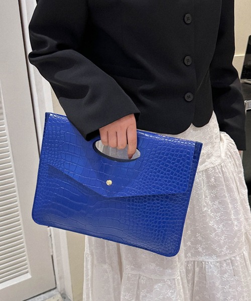 STYLEBLOCK（スタイルブロック）の「クロコダイル調素材クラッチバッグ（クラッチバッグ・レディース・グリーン/ピンク/ホワイト/ブラウン/オレンジ/イエロー/ブラック/ブルー・FREE）」の5枚目の写真
