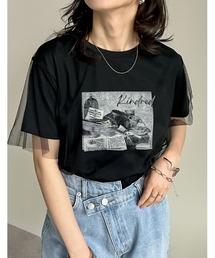 天竺×チュールフォトプリントTシャツ