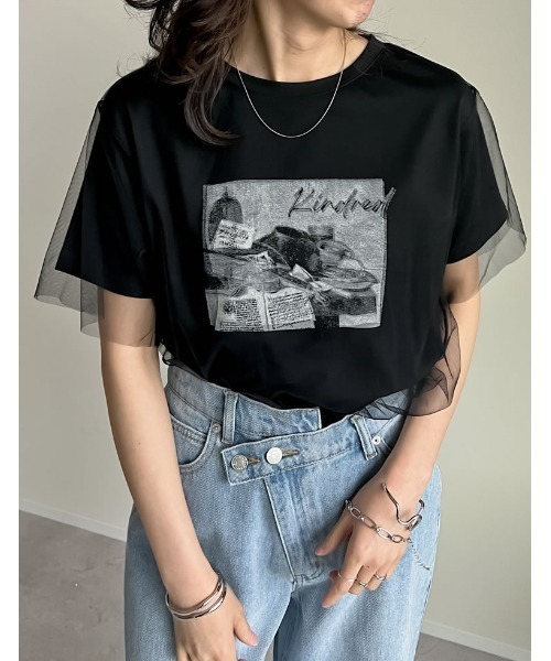 Re:EDIT（リエディ）の「天竺×チュールフォトプリントTシャツ（Tシャツ/カットソー・レディース・ブラック/オフホワイト・FREE）」の10枚目の写真