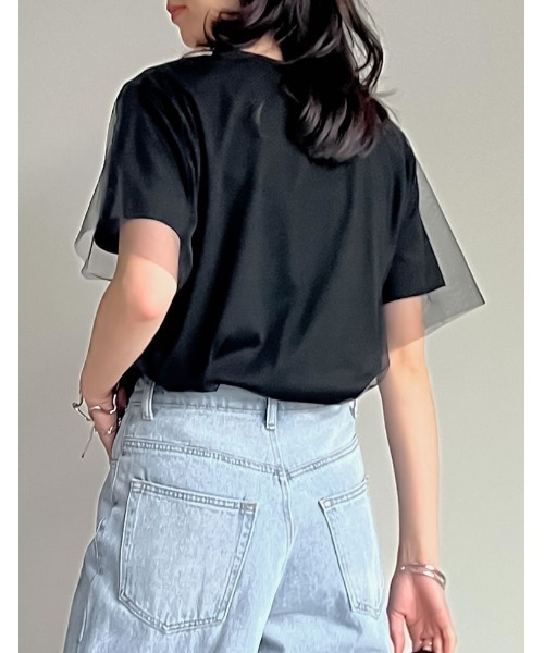 Re:EDIT（リエディ）の「天竺×チュールフォトプリントTシャツ（Tシャツ/カットソー・レディース・ブラック/オフホワイト・FREE）」の9枚目の写真