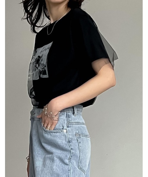 Re:EDIT（リエディ）の「天竺×チュールフォトプリントTシャツ（Tシャツ/カットソー・レディース・ブラック/オフホワイト・FREE）」の8枚目の写真