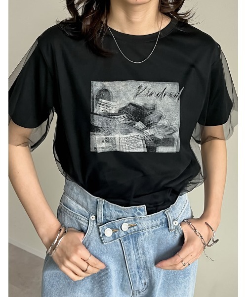 Re:EDIT（リエディ）の「天竺×チュールフォトプリントTシャツ（Tシャツ/カットソー・レディース・ブラック/オフホワイト・FREE）」の7枚目の写真