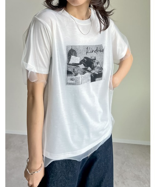 Re:EDIT（リエディ）の「天竺×チュールフォトプリントTシャツ（Tシャツ/カットソー・レディース・ブラック/オフホワイト・FREE）」の12枚目の写真