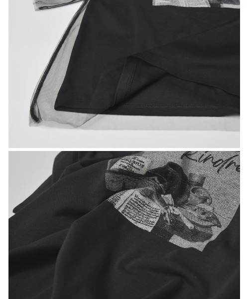 Re:EDIT（リエディ）の「天竺×チュールフォトプリントTシャツ（Tシャツ/カットソー・レディース・ブラック/オフホワイト・FREE）」の5枚目の写真