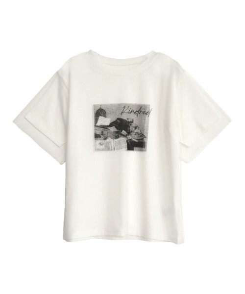 Re:EDIT（リエディ）の「天竺×チュールフォトプリントTシャツ（Tシャツ/カットソー・レディース・ブラック/オフホワイト・FREE）」の3枚目の写真