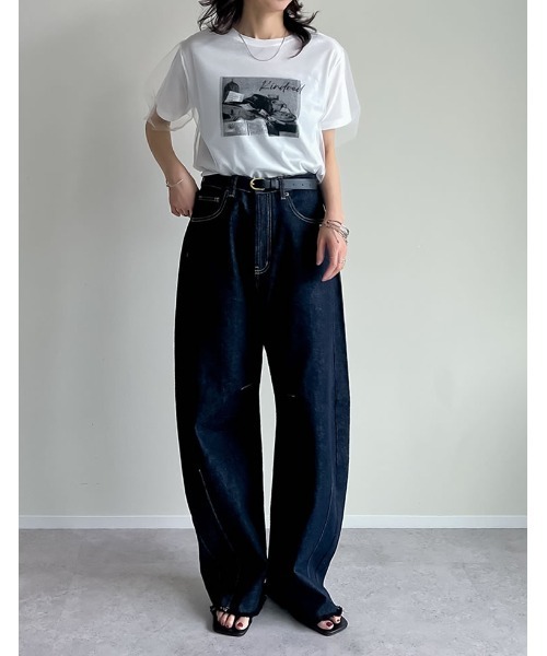 Re:EDIT（リエディ）の「天竺×チュールフォトプリントTシャツ（Tシャツ/カットソー・レディース・ブラック/オフホワイト・FREE）」の15枚目の写真