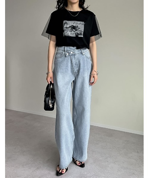 Re:EDIT（リエディ）の「天竺×チュールフォトプリントTシャツ（Tシャツ/カットソー・レディース・ブラック/オフホワイト・FREE）」の11枚目の写真