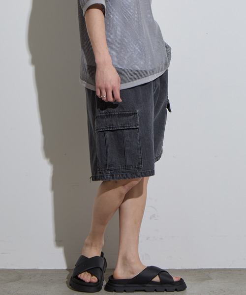 SLICK(スリック)の「【SLICK/スリック】12.5oz Denim Cargo Shorts / 12.5オンスデニムカーゴショーツ/ ストーンバイオ加工 / ショートパンツ(デニムパンツ・メンズ・ブラック/インディゴブルー・1/2/3)」の6枚目の写真