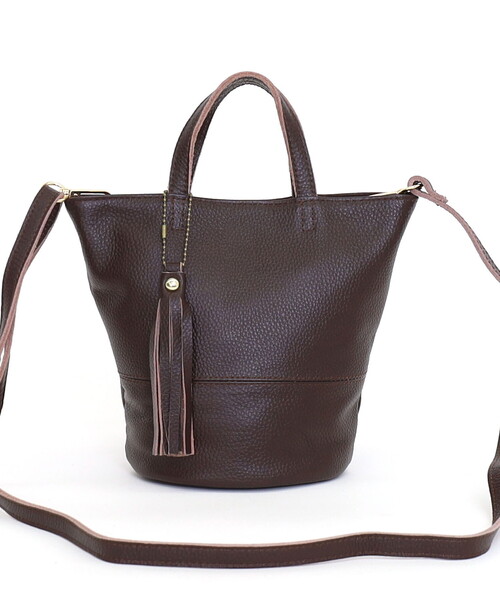 COOCO(クーコ)の「【牛革】シュリンクレザーバケツ型ミニ2WAYトートバッグ(トートバッグ・レディース・オフホワイト/ブラック/レッド系/ダークブラウン・FREE)」の8枚目の写真