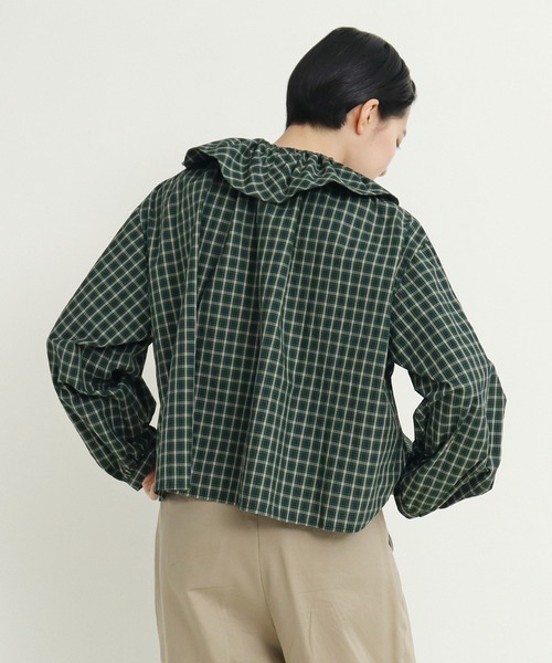 CHILD WOMAN(チャイルドウーマン)の「☆60sミニチェック フリルブラウス(シャツ/ブラウス・レディース・グリーン/ブラウン・FREE)」の9枚目の写真