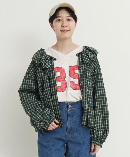 CHILD WOMAN(チャイルドウーマン)の「☆60sミニチェック フリルブラウス(シャツ/ブラウス・レディース・グリーン/ブラウン・FREE)」の13枚目の写真