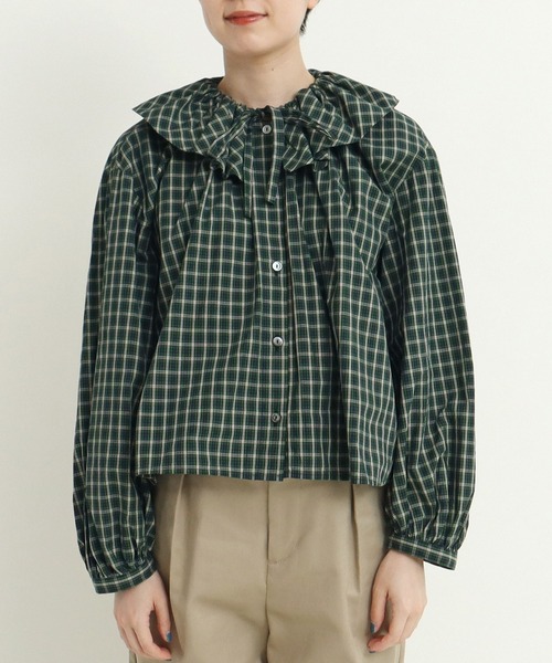 CHILD WOMAN(チャイルドウーマン)の「☆60sミニチェック フリルブラウス(シャツ/ブラウス・レディース・グリーン/ブラウン・FREE)」の20枚目の写真
