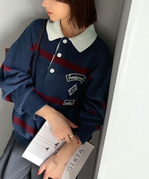 【着画あり】soe24ワッペンセーター 着画あり】soe24ワッペンセーター