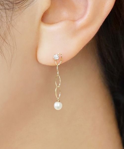 TAKE-UP パールピアス 両耳　K10 K18 K18・K10 タンスイパール オーバルシャイン スイングピアス( YG