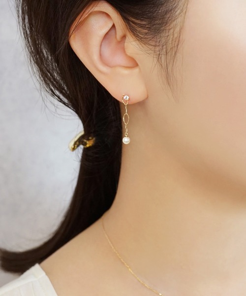 k18 yg ピアス　スイング K18・K10 タンスイパール オーバルシャイン スイングピアス( YG