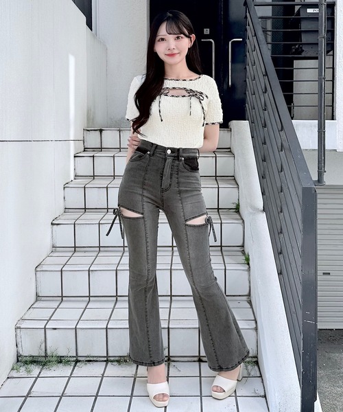 NOMAE（ノーマエ）の「サイドリボンフレアデニム（デニムパンツ・レディース・ブルー/ブラック/ダークブルー・SMALL/MEDIUM）」の12枚目の写真