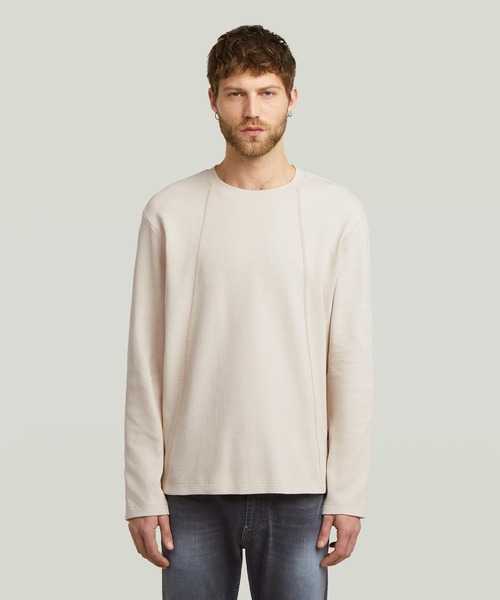 G-STAR（ジースター）の「Tweeter A-Line T-Shirt/フロントシームデザインワッフルロングスリーブTシャツ/サーマルTシャツ（Tシャツ/カットソー・メンズ・グレー系その他/ホワイト系その他・LARGE/MEDIUM/SMALL/X-SMALL/X-LARGE）」の2枚目の写真