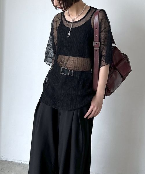 PAGEBOY(ページボーイ)の「カットプリーツシアーT(Tシャツ/カットソー・レディース・オフホワイト/ブラック/サックスブルー・FREE)」の13枚目の写真