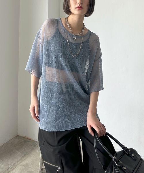 【しぃページ⸜❤︎⸝‍】 セール】カットプリーツシアーT（Tシャツ/カットソー