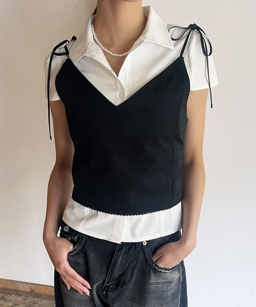 FOLLOWIN（フォロウィン）の「[FLW MADE]レースアップ・クロップドリボンキャミ（キャミソール・レディース・ブラック/ホワイト・FREE）」の11枚目の写真