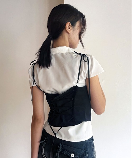 コムデギャルソン　コムコム　2022　ケミカルレースキャミソール　レイヤード　黒 コムデギャルソンCOMME des GARCONS コットンシルク裾フリル