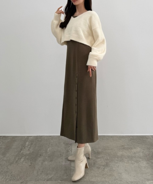 新品✨sandro ツイード ワンピース ショート イエロー ノースリーブ 大特価】モノトーン バイカラー フロントボタン ツイード調