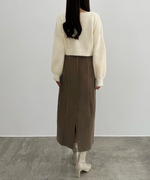 セール】シャギーショートニット＋釦スリットキャミワンピース