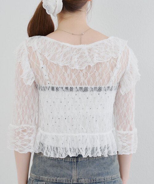 continuer de NICE CLAUP（コンティニューデナイスクラップ）の「ラッフルフリルレースボレロ（カーディガン/ボレロ・レディース・ブラック/アイボリー/オフホワイト・FREE）」の18枚目の写真