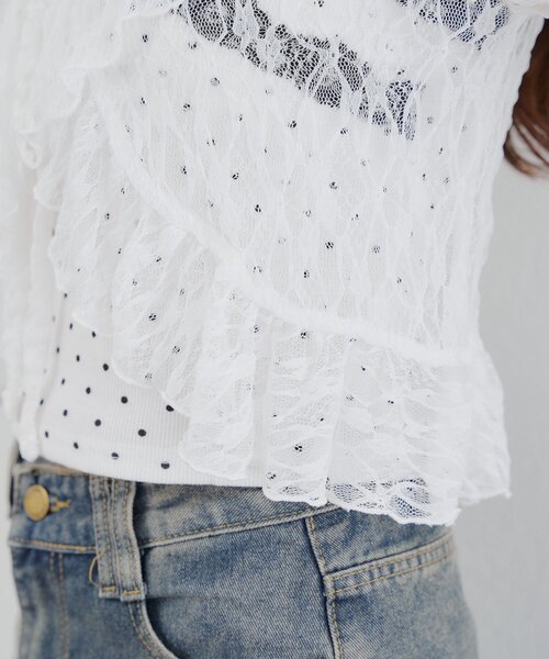 continuer de NICE CLAUP（コンティニューデナイスクラップ）の「ラッフルフリルレースボレロ（カーディガン/ボレロ・レディース・ブラック/アイボリー/オフホワイト・FREE）」の21枚目の写真